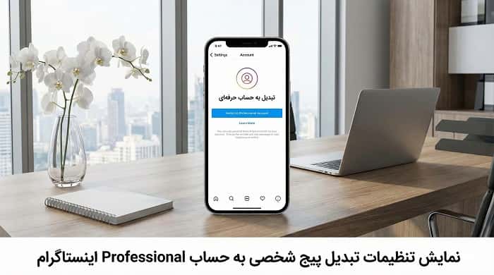 نمایش تنظیمات تبدیل پیج شخصی به حساب Professional اینستاگرام
