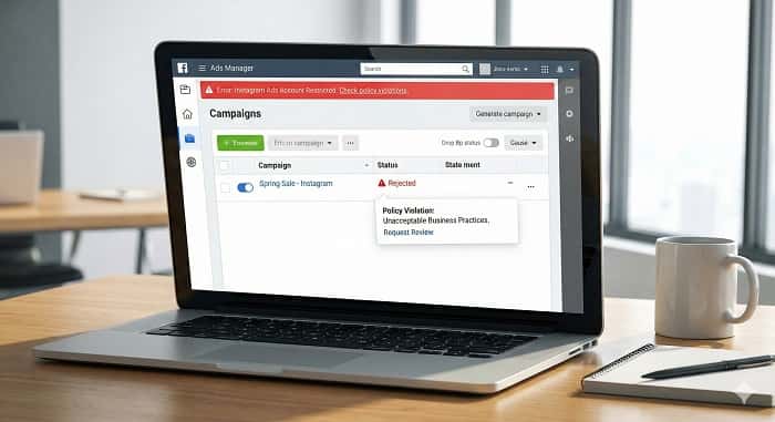 نمایش خطا در Ads Manager و بررسی رفع محدودیت تبلیغات اینستاگرام