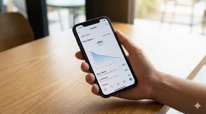 نمودار افت ویو استوری در بخش Insights برای پاسخ به چرا استوری اینستاگرام من ویو نمی‌گیرد؟